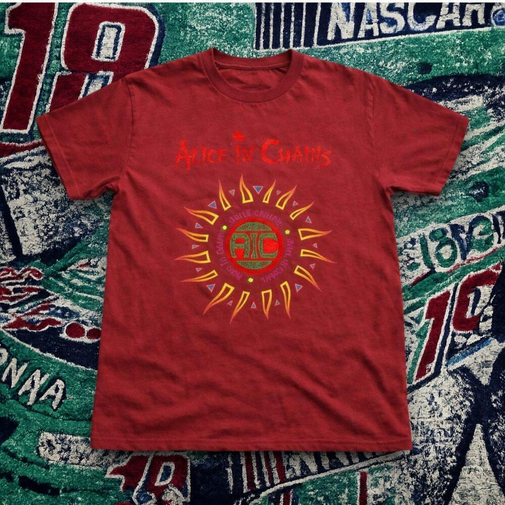 Y2K Edgy Alice In Chains Sun Graphic Tee Red Unisex.